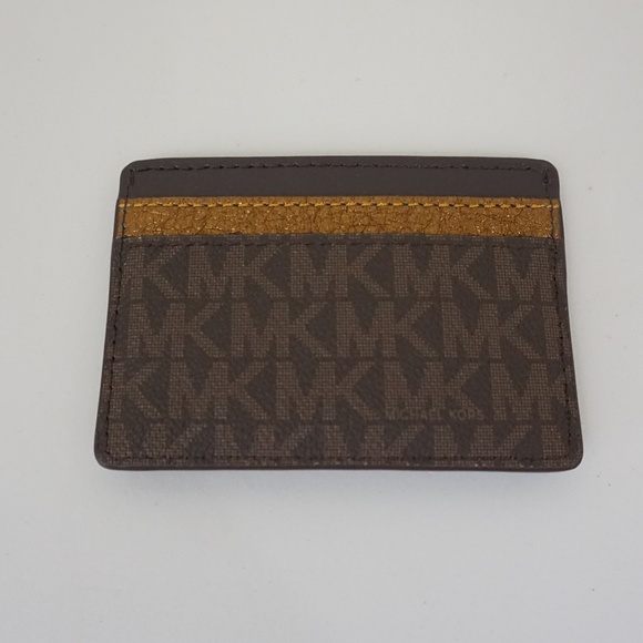 New Michael Kors Signature Logo Card Holder Brown - Picture 3 of 3